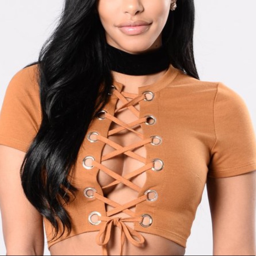 Tan Lace Up Crop Top